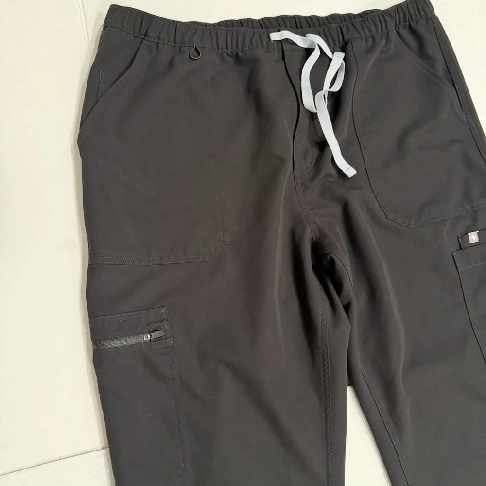 Figs Cairo Cargo Scrub Pants, 2XL Tall, Men’s, Black, Zip Fly